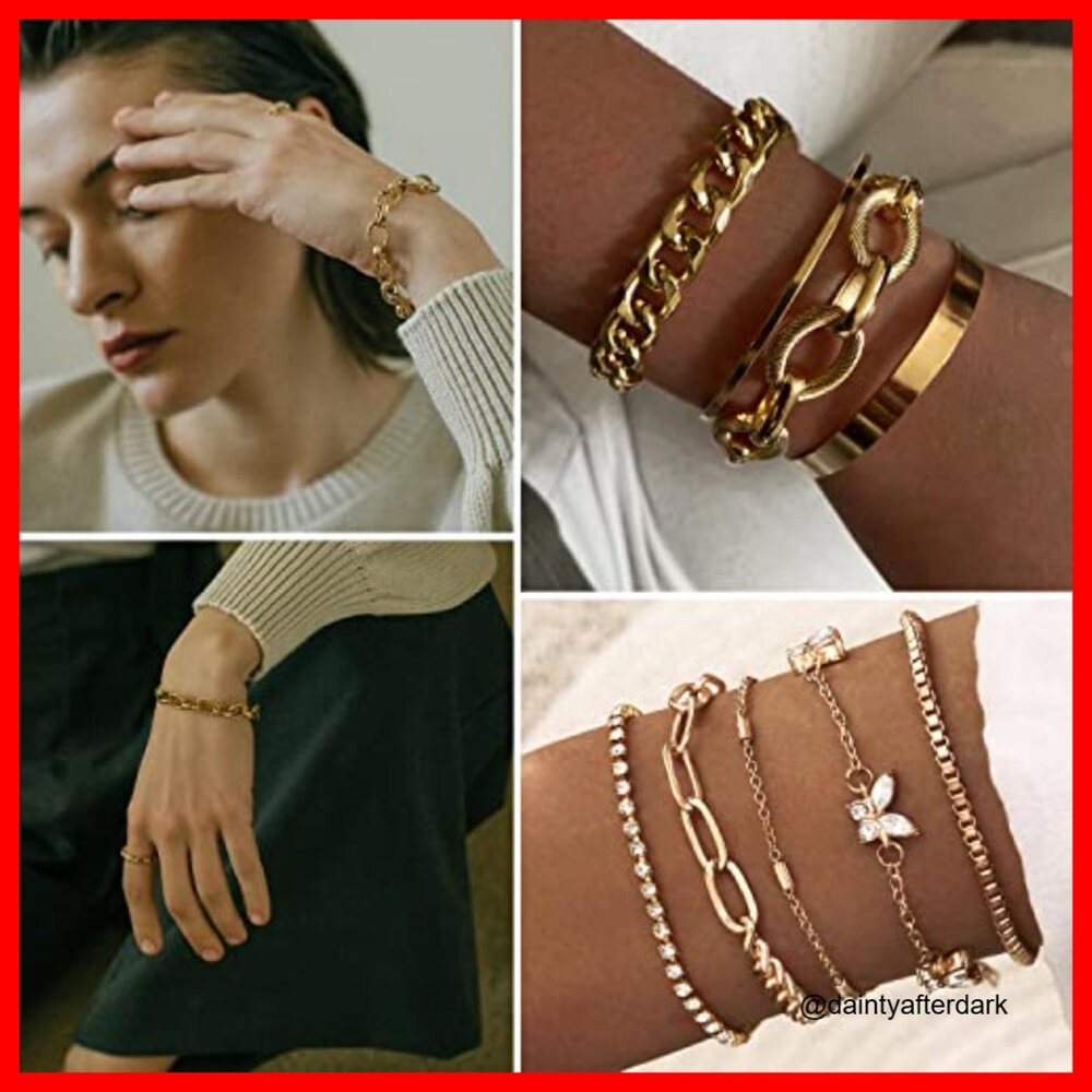 Gold Plated Alloy Stackable Bracelets Set With Ch… - image 3